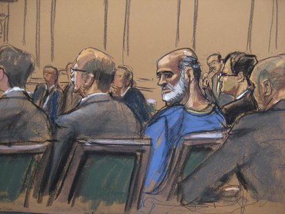 An artist sketch shows Suleiman Abu Ghaith, a son-in-law of Osama bin Laden and one of the highest-ranking al Qaeda figures to be brought to An artist sketch shows Suleiman Abu Ghaith, a son-in-law of Osama bin Laden and one of the highest-ranking al Qaeda figures to be brought to
