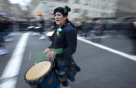 A drummer plays during the St. Patrick's Day Parade in New York, March 16, 2013. REUTERS/Carlo Allegri A drummer plays during the St. Patrick's Day Parade in New York, March 16, 2013. REUTERS/Carlo Allegri