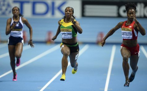 Anguilla's Shinelle Proctor, Jamaica's Veronica Campbell-Brown and Tianna Bartoletta of the U.S. (L-R) compete during the women's 60m heats Anguilla's Shinelle Proctor, Jamaica's Veronica Campbell-Brown and Tianna Bartoletta of the U.S. (L-R) compete during the women's 60m heats