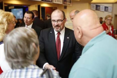 California Republican gubernatorial primary candidate Tim Donnelly (C) greets a well-wisher after delivering a speech at the California Repu California Republican gubernatorial primary candidate Tim Donnelly (C) greets a well-wisher after delivering a speech at the California Repu