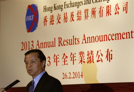 Hong Kong Exchanges & Clearing (HKEx) Chief Executive Charles Li speaks during a news conference announcing annual results in Hong Kong Febr Hong Kong Exchanges & Clearing (HKEx) Chief Executive Charles Li speaks during a news conference announcing annual results in Hong Kong Febr