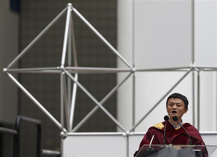 Jack Ma, the billionaire founder of Chinese ecommerce giant Alibaba Group, delivers a speech after he received an honorary doctorate on busi Jack Ma, the billionaire founder of Chinese ecommerce giant Alibaba Group, delivers a speech after he received an honorary doctorate on busi