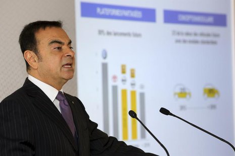 Carlos Ghosn, Chairman and Chief Executive Officer of Renault-Nissan Alliance, speaks during Renault's 2013 annual results presentation at t Carlos Ghosn, Chairman and Chief Executive Officer of Renault-Nissan Alliance, speaks during Renault's 2013 annual results presentation at t