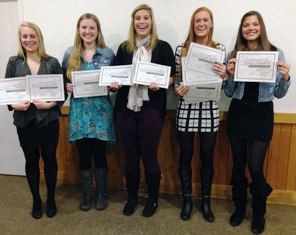 2014 Coldwater Girls Basketball season ending award winners: (L-R) Meghan Schorfhaar, Shelby Bowers, Jordan Shiery, Kenzie Galloway, and Carlee Smoker. 2014 Coldwater Girls Basketball season ending award winners: (L-R) Meghan Schorfhaar, Shelby Bowers, Jordan Shiery, Kenzie Galloway, and Carlee Smoker.