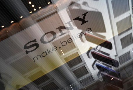 A logo of Sony Corp is pictured on a glass case reflecting the company's Walkman series, which are portable music players, at the lobby of t A logo of Sony Corp is pictured on a glass case reflecting the company's Walkman series, which are portable music players, at the lobby of t