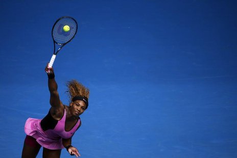 Serena Williams of the U.S. serves to Ana Ivanovic of Serbia during their women's singles match at the Australian Open 2014 tennis tournamen Serena Williams of the U.S. serves to Ana Ivanovic of Serbia during their women's singles match at the Australian Open 2014 tennis tournamen
