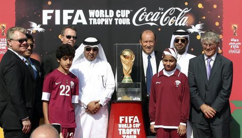 Qatar Football Association general secretary Saoud Al-Mohannadi (5th L), FIFA representative Gabriel Calderon of Argentina (4th R) and socce Qatar Football Association general secretary Saoud Al-Mohannadi (5th L), FIFA representative Gabriel Calderon of Argentina (4th R) and socce