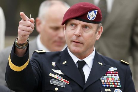 U.S. Army Brigadier General Jeffrey Sinclair gestures as he leaves the courthouse during his court-martial at Fort Bragg in Fayetteville, No U.S. Army Brigadier General Jeffrey Sinclair gestures as he leaves the courthouse during his court-martial at Fort Bragg in Fayetteville, No