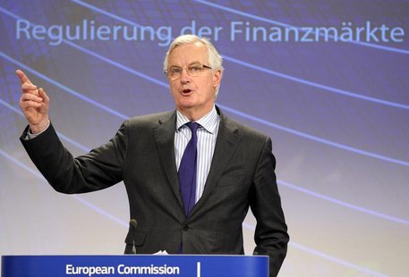 European Commissioner for Internal Market and Services Michel Barnier holds a news conference on the restructuring of the bank at the Europe European Commissioner for Internal Market and Services Michel Barnier holds a news conference on the restructuring of the bank at the Europe