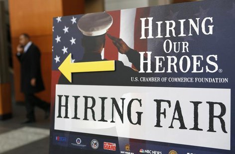 A sign points the way for military personnel, veterans and military spouses attending the Hiring Our Heroes job fair in Washington January 1 A sign points the way for military personnel, veterans and military spouses attending the Hiring Our Heroes job fair in Washington January 1