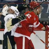 WELCOME BACK TO HOCKEYTOWN! Detroit Red Wings forward Johan Franzen (R) hope to repeat this scene a few times to Pittsburgh Penguins center Sidney Crosby (L) as they face each other at Joe Louis Arena tonight. REUTERS/Rebecca Cook WELCOME BACK TO HOCKEYTOWN! Detroit Red Wings forward Johan Franzen (R) hope to repeat this scene a few times to Pittsburgh Penguins center Sidney Crosby (L) as they face each other at Joe Louis Arena tonight. REUTERS/Rebecca Cook