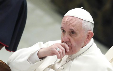 Pope Francis looks on as he leads a special audience with pilgrims from Terni's diocese in Paul VI hall at the Vatican March 20, 2014. REUTE Pope Francis looks on as he leads a special audience with pilgrims from Terni's diocese in Paul VI hall at the Vatican March 20, 2014. REUTE