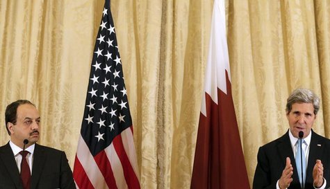 U.S. Secretary of State John Kerry (R) and Qatar Foreign Minister Khaled Al-Attiyah attend a news conference after a meeting at the U.S. emb U.S. Secretary of State John Kerry (R) and Qatar Foreign Minister Khaled Al-Attiyah attend a news conference after a meeting at the U.S. emb