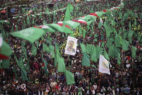 Palestinian Hamas supporters take part in a Hamas rally marking the anniversary of the death of its leaders killed by Israel, in Gaza City M Palestinian Hamas supporters take part in a Hamas rally marking the anniversary of the death of its leaders killed by Israel, in Gaza City M