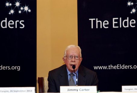 Former U.S. president Jimmy Carter speaks during the news conference in Yangon September 26, 2013. REUTERS/Soe Zeya Tun Former U.S. president Jimmy Carter speaks during the news conference in Yangon September 26, 2013. REUTERS/Soe Zeya Tun