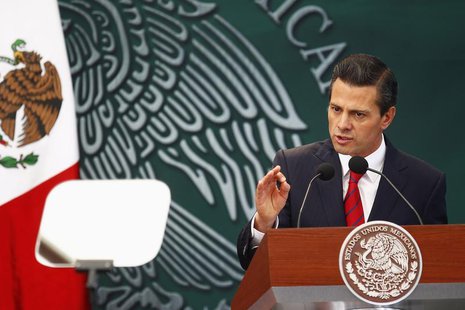 Mexico's President Enrique Pena Nieto speaks during the promulgation of the electoral political reform in Mexico City, January 31, 2014. REU Mexico's President Enrique Pena Nieto speaks during the promulgation of the electoral political reform in Mexico City, January 31, 2014. REU