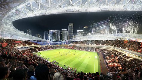 This image courtesy of Miami Beckham United shows an artist rendering of a proposed stadium for a Major League Soccer (MLS) team backed by r This image courtesy of Miami Beckham United shows an artist rendering of a proposed stadium for a Major League Soccer (MLS) team backed by r