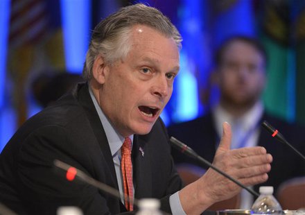 Democratic Governor Terry McAuliffe of Virginia makes remarks at the National Governors Association Winter Meeting in Washington in this fil Democratic Governor Terry McAuliffe of Virginia makes remarks at the National Governors Association Winter Meeting in Washington in this fil