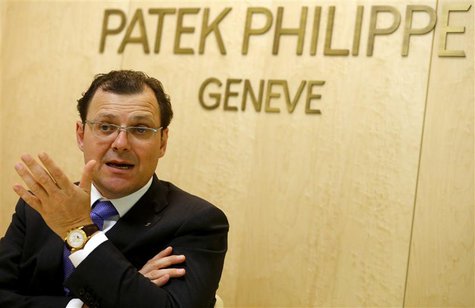 Patek Philippe Chairman Thierry Stern gestures as he speaks during a Reuters interview at Baselworld fair in Basel March 26, 2014. REUTERS/A Patek Philippe Chairman Thierry Stern gestures as he speaks during a Reuters interview at Baselworld fair in Basel March 26, 2014. REUTERS/A