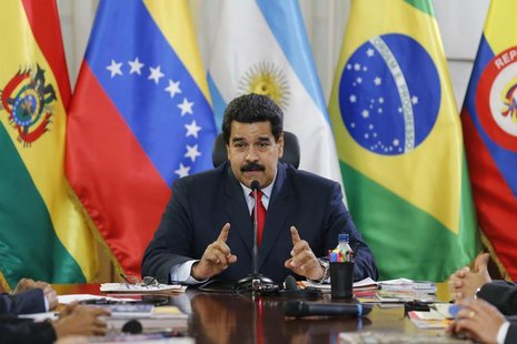 Venezuela's President Nicolas Maduro speaks to the Union of South American Nations' (UNASUR) foreign ministers at Miraflores palace in Carac Venezuela's President Nicolas Maduro speaks to the Union of South American Nations' (UNASUR) foreign ministers at Miraflores palace in Carac
