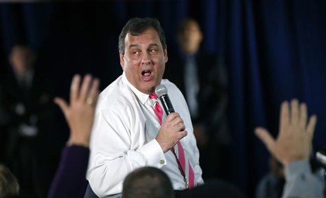 New Jersey Governor Chris Christie speaks to local residents of Belmar, New Jersey, and other shore towns in Monmouth County during a town h New Jersey Governor Chris Christie speaks to local residents of Belmar, New Jersey, and other shore towns in Monmouth County during a town h