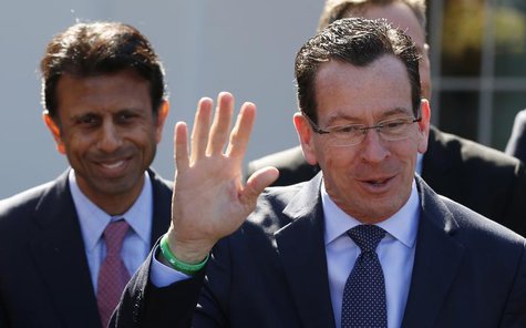 Connecticut Governor Dannel Malloy (R) offers a rebuttal regarding remarks made by Louisiana Governor Bobby Jindal following a National Gove Connecticut Governor Dannel Malloy (R) offers a rebuttal regarding remarks made by Louisiana Governor Bobby Jindal following a National Gove