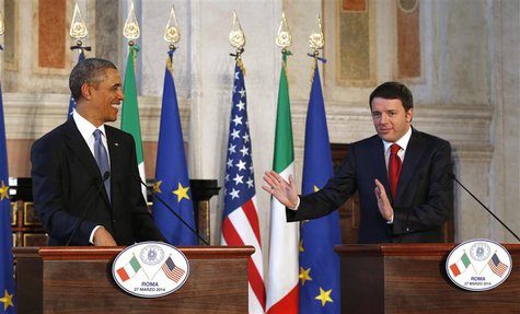 U.S. President Barack Obama and Italian Prime Minister Matteo Renzi hold a news conference following their meeting at Villa Madama in Rome M U.S. President Barack Obama and Italian Prime Minister Matteo Renzi hold a news conference following their meeting at Villa Madama in Rome M