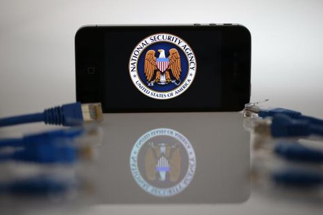 An illustration picture shows the logo of the U.S. National Security Agency on the display of an iPhone in Berlin, June 7, 2013.
CREDIT: REUTERS/PAWEL KOPCZYNSKI An illustration picture shows the logo of the U.S. National Security Agency on the display of an iPhone in Berlin, June 7, 2013.
CREDIT: REUTERS/PAWEL KOPCZYNSKI