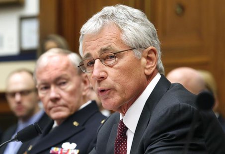 U.S. Secretary of Defense Chuck Hagel (R) and Chairman of the Joint Chiefs of Staff U.S. Army General Martin Dempsey (L) testify before the U.S. Secretary of Defense Chuck Hagel (R) and Chairman of the Joint Chiefs of Staff U.S. Army General Martin Dempsey (L) testify before the