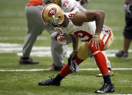 San Francisco 49ers defensive back Chris Culliver stretches before their NFL's Super Bowl XLVII football practice at the Saints facility in San Francisco 49ers defensive back Chris Culliver stretches before their NFL's Super Bowl XLVII football practice at the Saints facility in
