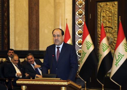 Iraqi Prime Minister Nouri al-Maliki speaks at the opening day of a counter-terrorism conference in Baghdad, March 12, 2014. REUTERS/Karim K Iraqi Prime Minister Nouri al-Maliki speaks at the opening day of a counter-terrorism conference in Baghdad, March 12, 2014. REUTERS/Karim K