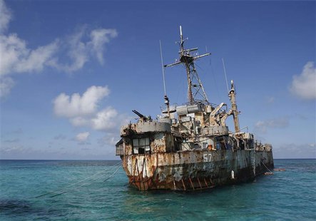 The BRP Sierra Madre, a marooned transport ship which Philippine Marines live on as a military outpost, is pictured in the disputed Second T The BRP Sierra Madre, a marooned transport ship which Philippine Marines live on as a military outpost, is pictured in the disputed Second T