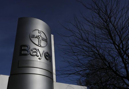 The logo of Bayer AG is pictured at the Bayer Healthcare subgroup production plant in Wuppertal February 24, 2014. REUTERS/Ina Fassbender The logo of Bayer AG is pictured at the Bayer Healthcare subgroup production plant in Wuppertal February 24, 2014. REUTERS/Ina Fassbender