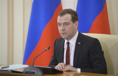 Russia's Prime Minister Dmitry Medvedev chairs a government meeting in the Crimean city of Simferopol, March 31, 2014. REUTERS/RIA Novosti/A Russia's Prime Minister Dmitry Medvedev chairs a government meeting in the Crimean city of Simferopol, March 31, 2014. REUTERS/RIA Novosti/A
