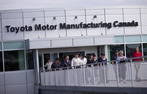 Employees at the Toyota assembly plant in Woodstock, Ontario, leave the plant for an announcement that the plant will be assembling the RAV4 Employees at the Toyota assembly plant in Woodstock, Ontario, leave the plant for an announcement that the plant will be assembling the RAV4