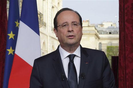 France's President Francois Hollande speaks after he recorded a speech to be broadcast on French television at the Elysee Palace in Paris, M France's President Francois Hollande speaks after he recorded a speech to be broadcast on French television at the Elysee Palace in Paris, M