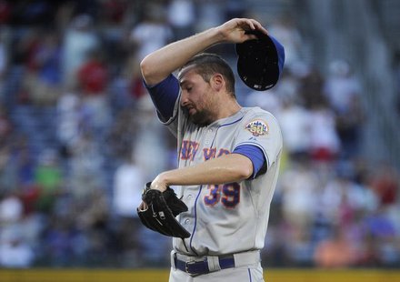 New York Mets pitcher Bobby Parnell regroups after allowing the Atlanta Braves to go ahead on an RBI single by Jason Heyward in the ninth in New York Mets pitcher Bobby Parnell regroups after allowing the Atlanta Braves to go ahead on an RBI single by Jason Heyward in the ninth in