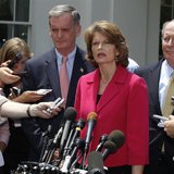 U.S. Sen. Lamar Alexander (R), U.S. Sen. Lisa Murkowski (2nd R), and U.S. Sen. Judd Gregg (3rd R) talk after meeting with U.S. President Bar U.S. Sen. Lamar Alexander (R), U.S. Sen. Lisa Murkowski (2nd R), and U.S. Sen. Judd Gregg (3rd R) talk after meeting with U.S. President Bar