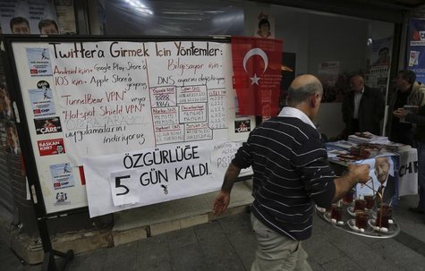 A board shows alternative ways to access Twitter, is placed at an election campaign office of the main opposition Republican's People's Part A board shows alternative ways to access Twitter, is placed at an election campaign office of the main opposition Republican's People's Part