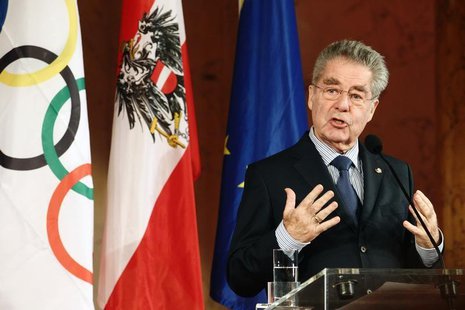 Austrian president Heinz Fischer addresses members of Austria's Olympic team during their swearing in ceremony inside the imperial Hofburg p Austrian president Heinz Fischer addresses members of Austria's Olympic team during their swearing in ceremony inside the imperial Hofburg p
