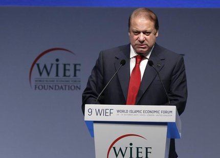 Pakistan's Prime Minister Nawaz Sharif addresses the World Islamic Economic Forum in London October 29, 2013. REUTERS/Luke MacGregor Pakistan's Prime Minister Nawaz Sharif addresses the World Islamic Economic Forum in London October 29, 2013. REUTERS/Luke MacGregor