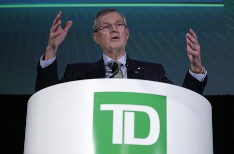 Toronto-Dominion Bank President and Chief Executive Officer Ed Clark speaks during the company's annual general meeting in Ottawa April 4, 2 Toronto-Dominion Bank President and Chief Executive Officer Ed Clark speaks during the company's annual general meeting in Ottawa April 4, 2