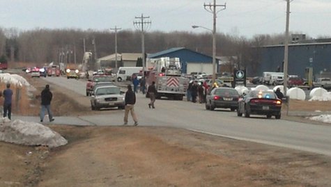 Emergency crews on the scene of a truck explosion in the village of Howard, Thursday, April 3, 2014. (Photo from: FOX 11). Emergency crews on the scene of a truck explosion in the village of Howard, Thursday, April 3, 2014. (Photo from: FOX 11).