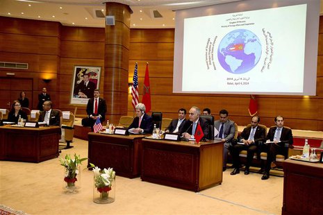 U.S. Secretary of State John Kerry (front, 2nd R) and Moroccan Foreign Minister Salaheddine Mezouar (front R) attend the opening plenary ses U.S. Secretary of State John Kerry (front, 2nd R) and Moroccan Foreign Minister Salaheddine Mezouar (front R) attend the opening plenary ses