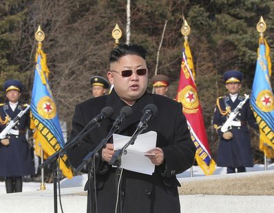 North Korean leader Kim Jong Un addresses commanding officers of the combined units of the Korean People's Army (KPA) in this undated photo North Korean leader Kim Jong Un addresses commanding officers of the combined units of the Korean People's Army (KPA) in this undated photo