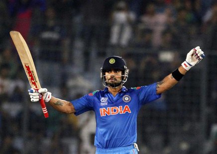 India's Virat Kohli celebrates after India won the semi final match against South Africa in the ICC Twenty20 World Cup at the Sher-E-Bangla India's Virat Kohli celebrates after India won the semi final match against South Africa in the ICC Twenty20 World Cup at the Sher-E-Bangla