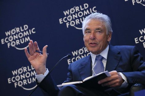 Chairman of Nestle Peter Brabeck-Letmathe gestures during the annual meeting of the World Economic Forum (WEF) in Davos January 25, 2013. RE Chairman of Nestle Peter Brabeck-Letmathe gestures during the annual meeting of the World Economic Forum (WEF) in Davos January 25, 2013. RE
