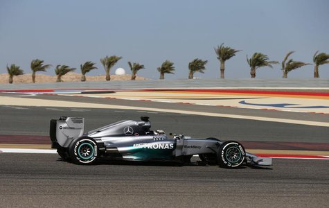 Mercedes Formula One driver Lewis Hamilton of Britain drives during the third practice session of the Bahrain F1 Grand Prix at the Bahrain I Mercedes Formula One driver Lewis Hamilton of Britain drives during the third practice session of the Bahrain F1 Grand Prix at the Bahrain I