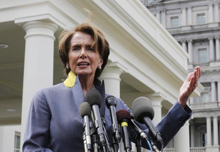 U.S. House Minority Leader Nancy Pelosi speaks to the press after meeting with U.S. President Barack Obama at the White House in Washington, U.S. House Minority Leader Nancy Pelosi speaks to the press after meeting with U.S. President Barack Obama at the White House in Washington,