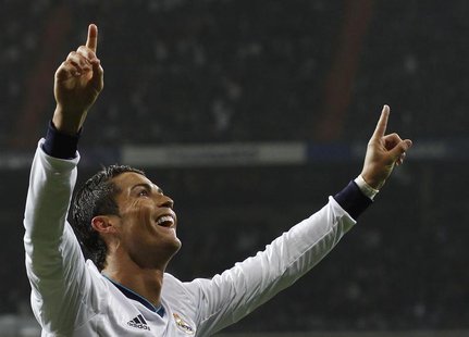 Real Madrid's Cristiano Ronaldo celebrates his second goal during their Spanish King's Cup soccer match against Celta Vigo at Santiago Berna Real Madrid's Cristiano Ronaldo celebrates his second goal during their Spanish King's Cup soccer match against Celta Vigo at Santiago Berna